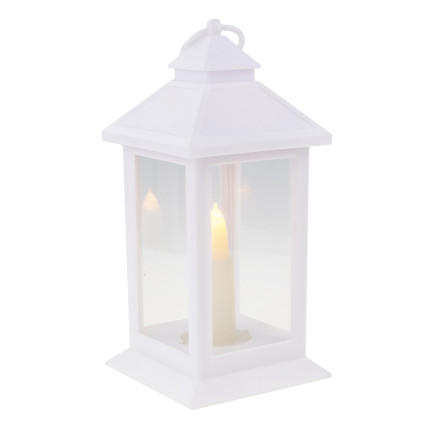 Led lucerna, bílá, na baterie, teplé světlo, imituje plamen, s rukojetí, výška 17 cm