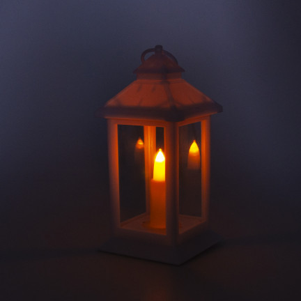 Led lucerna, bílá, na baterie, teplé světlo, imituje plamen, s rukojetí, výška 17 cm