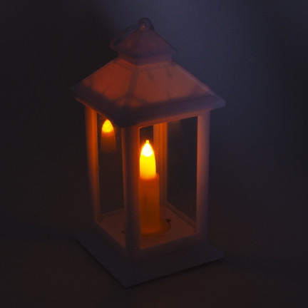 Led lucerna, bílá, na baterie, teplé světlo, imituje plamen, s rukojetí, výška 17 cm