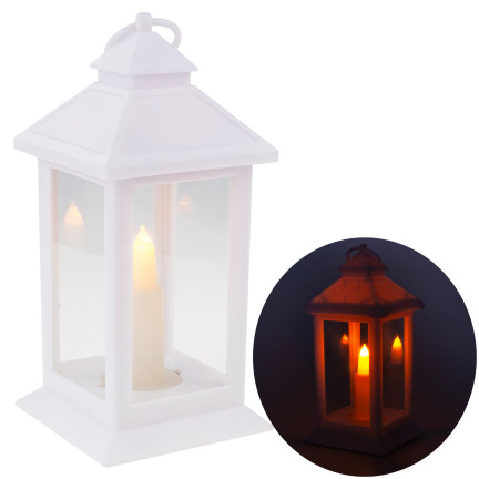 Led lucerna, bílá, na baterie, teplé světlo, imituje plamen, s rukojetí, výška 17 cm