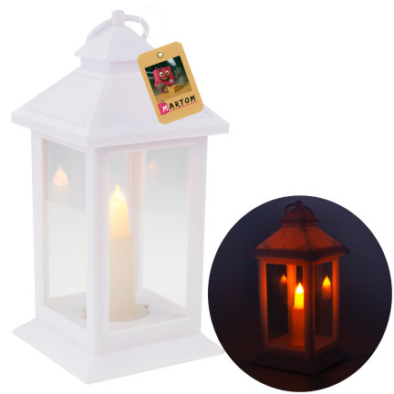 Led lucerna, bílá, na baterie, teplé světlo, imituje plamen, s rukojetí, výška 17 cm