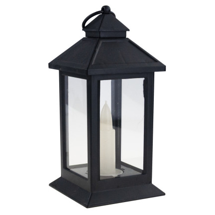 Led lucerna, černá, na baterie, teplé světlo, imituje plamen, s rukojetí, výška 17 cm