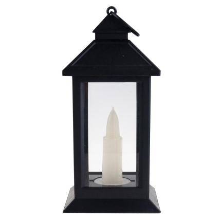 Led lucerna, černá, na baterie, teplé světlo, imituje plamen, s rukojetí, výška 17 cm
