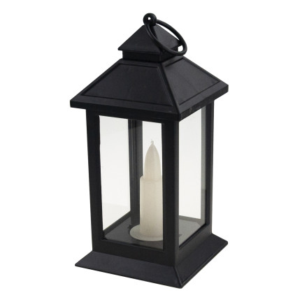 Led lucerna, černá, na baterie, teplé světlo, imituje plamen, s rukojetí, výška 17 cm