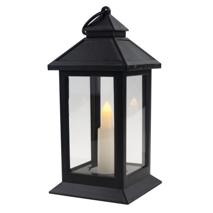 Led lucerna, černá, na baterie, teplé světlo, imituje plamen, s rukojetí, výška 17 cm