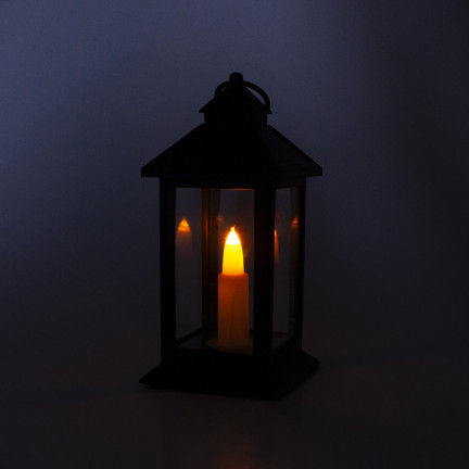 Led lucerna, černá, na baterie, teplé světlo, imituje plamen, s rukojetí, výška 17 cm