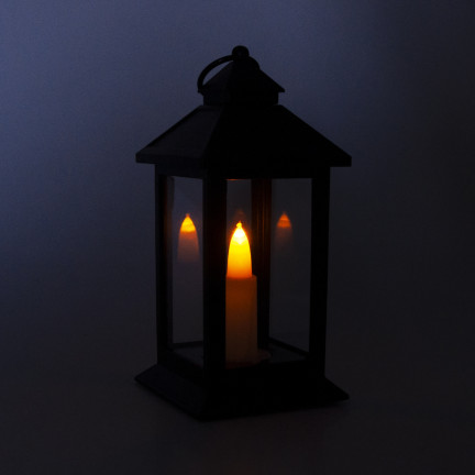 Led lucerna, černá, na baterie, teplé světlo, imituje plamen, s rukojetí, výška 17 cm