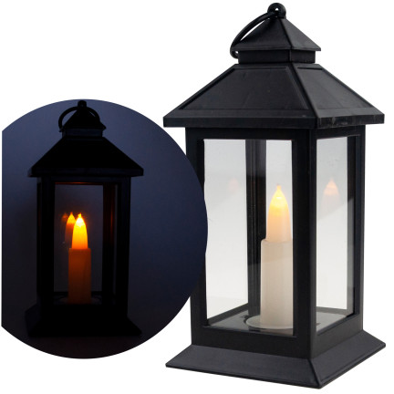 Led lucerna, černá, na baterie, teplé světlo, imituje plamen, s rukojetí, výška 17 cm