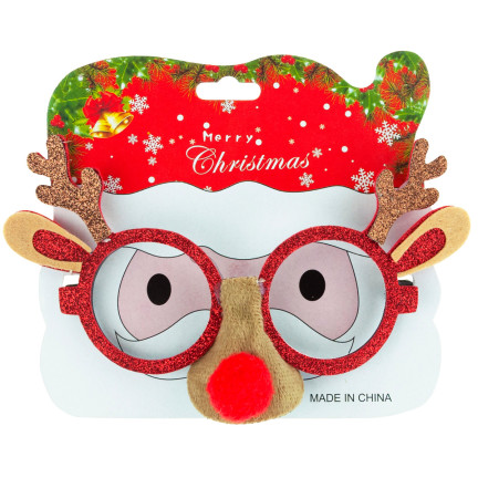 TG59740 Weihnachtsbrille Rentier rote Nase Glitzer lustig für Mickeys