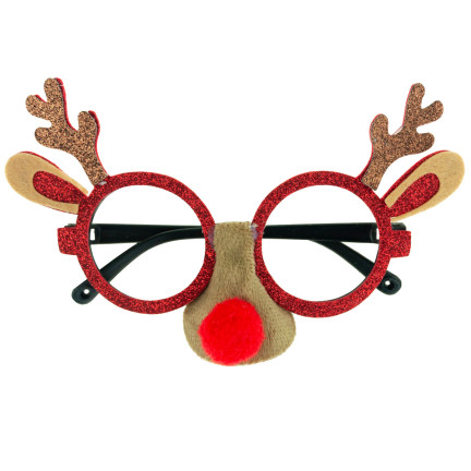 TG59740 Weihnachtsbrille Rentier rote Nase Glitzer lustig für Mickeys