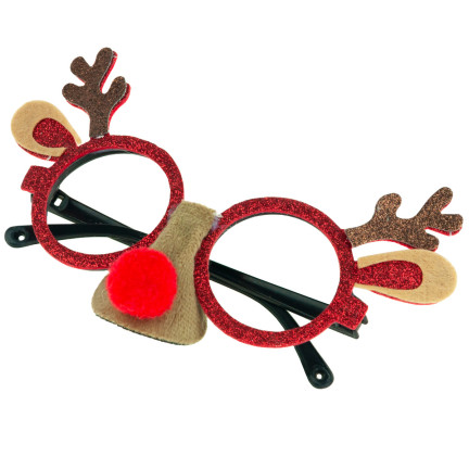 TG59740 Weihnachtsbrille Rentier rote Nase Glitzer lustig für Mickeys