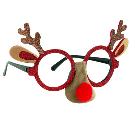 TG59740 Weihnachtsbrille Rentier rote Nase Glitzer lustig für Mickeys