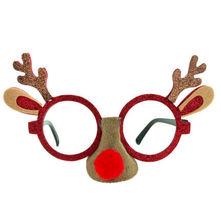 TG59740 Weihnachtsbrille Rentier rote Nase Glitzer lustig für Mickeys