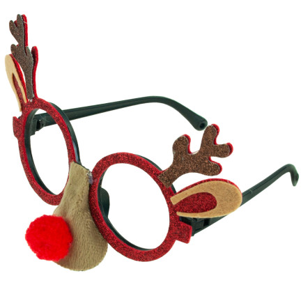 TG59740 Weihnachtsbrille Rentier rote Nase Glitzer lustig für Mickeys