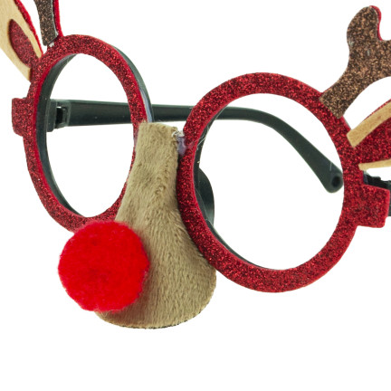 TG59740 Weihnachtsbrille Rentier rote Nase Glitzer lustig für Mickeys
