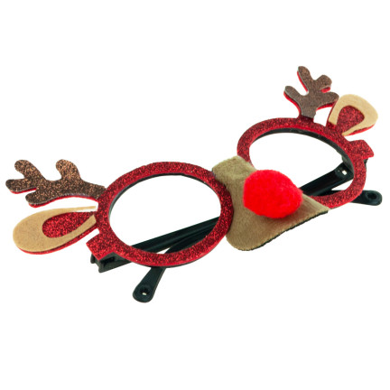TG59740 Weihnachtsbrille Rentier rote Nase Glitzer lustig für Mickeys