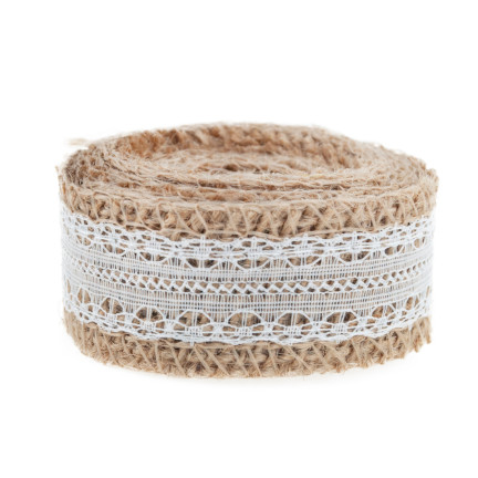 TG40119 JUTEBAND MIT SPITZE BOHO JUTE NATÜRLICHES BAND FÜR HANDGEMACHTE DEKORATIONEN