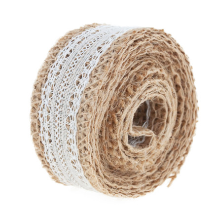 TG40119 JUTEBAND MIT SPITZE BOHO JUTE NATÜRLICHES BAND FÜR HANDGEMACHTE DEKORATIONEN
