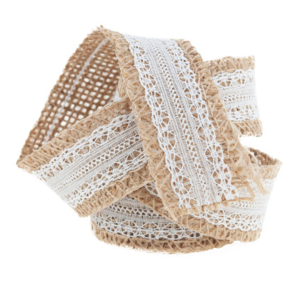 TG40119 JUTEBAND MIT SPITZE BOHO JUTE NATÜRLICHES BAND FÜR HANDGEMACHTE DEKORATIONEN