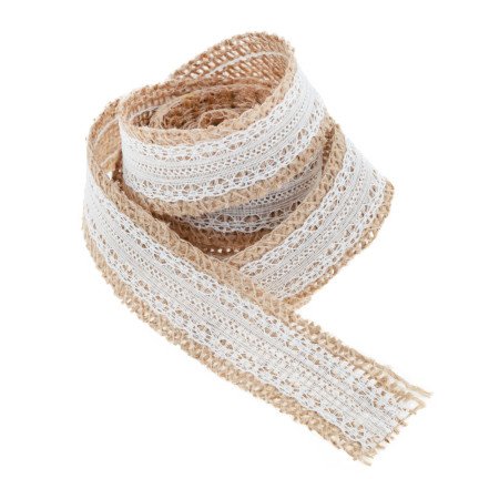 TG40119 JUTEBAND MIT SPITZE BOHO JUTE NATÜRLICHES BAND FÜR HANDGEMACHTE DEKORATIONEN