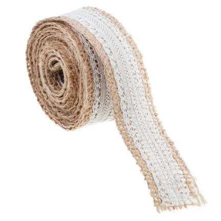 TG40119 JUTEBAND MIT SPITZE BOHO JUTE NATÜRLICHES BAND FÜR HANDGEMACHTE DEKORATIONEN