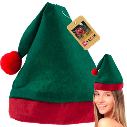 Elfí čepice, vánoční čepice, univerzální, zelená a červená, 1ks.