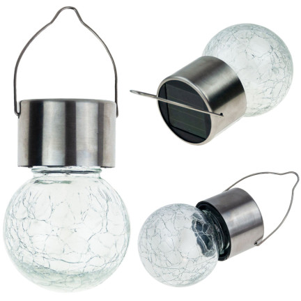 TG60452 SOLÁRNÍ LED LAMPA ZAHRADNÍ SKLO DEKORATIVNÍ PŘÍVĚSEK KOULE HÁK BALKON