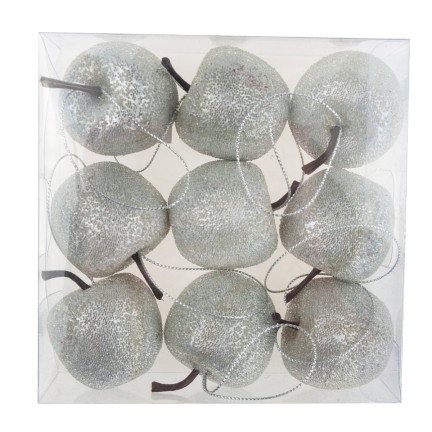 TG61386-1 Christbaumkugeln Apfel-Anhänger Glitzer-Apfel-Ornamente 9St. silber