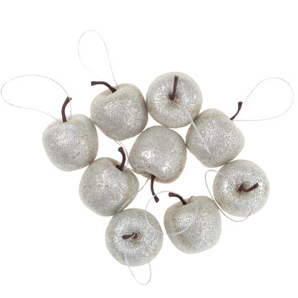TG61386-1 Christbaumkugeln Apfel-Anhänger Glitzer-Apfel-Ornamente 9St. silber