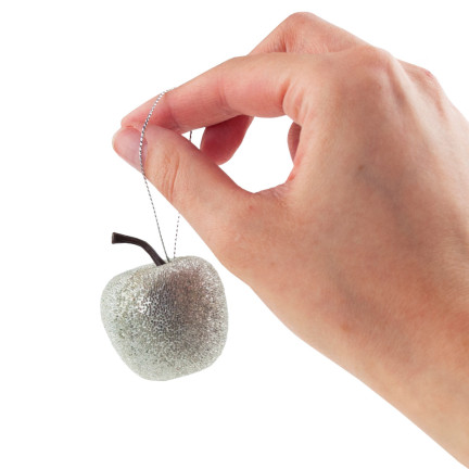 TG61386-1 Christbaumkugeln Apfel-Anhänger Glitzer-Apfel-Ornamente 9St. silber