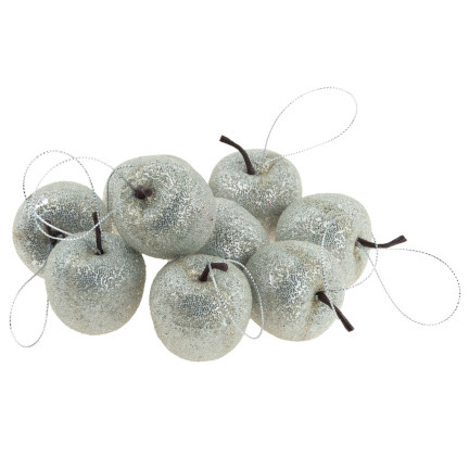 TG61386-1 Christbaumkugeln Apfel-Anhänger Glitzer-Apfel-Ornamente 9St. silber