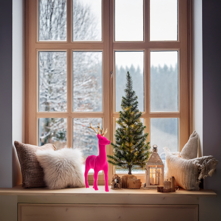 TG61448-7 SOB OBRÁCENÝ RŮŽOVÝ ZLATÝ PAROH PLASTOVÝ JELEN VELUR