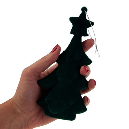 TG61460-3 VÁNOČNÍ STROMEČEK ZELENÁ FIGURKA PŘÍVĚŠEK FLOCKED PLYŠOVÁ CETKA