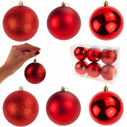 TG63172-3 Rotes Weihnachtsbaumschachtel-Set 6cm 6 Stück nicht abblätternde Weihnachtsbaumschachtel