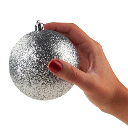 TG63128-1 SILBERNE WEIHNACHTSBAUMKUGELN 10CM 3ER SET UNZERBRECHLICHE KUGELN