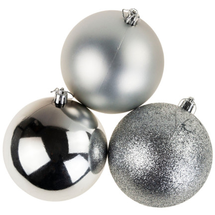 TG63128-1 SILBERNE WEIHNACHTSBAUMKUGELN 10CM 3ER SET UNZERBRECHLICHE KUGELN