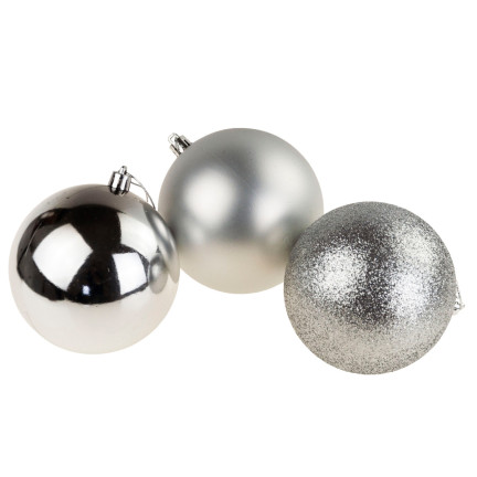 TG63128-1 SILBERNE WEIHNACHTSBAUMKUGELN 10CM 3ER SET UNZERBRECHLICHE KUGELN