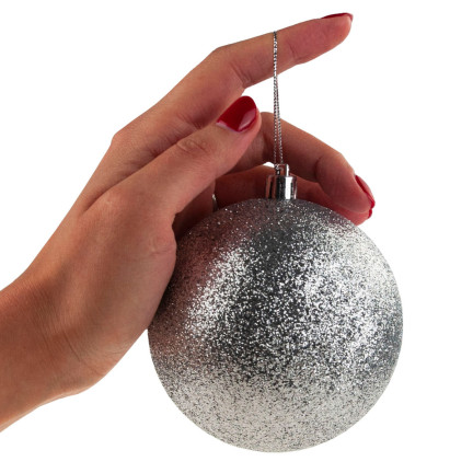 TG63128-1 SILBERNE WEIHNACHTSBAUMKUGELN 10CM 3ER SET UNZERBRECHLICHE KUGELN