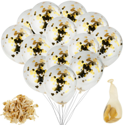 TG66226-1 GOLD KONFETTI LUFTBALLONS 100PCS TRANSPARENT GEBURTSTAG HOCHZEIT EMPFANG