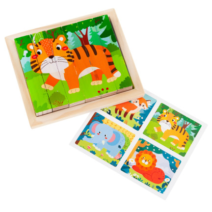 TG67009 PUZZLE DŘEVĚNÉ PUZZLE ZVÍŘATA 4V1 ZOO SAFARI VZDĚLÁVACÍ