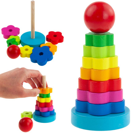 TG67026 PIRAMID SORTER Montessori VĚŽOVÉ DŘEVĚNÉ BLOKY Puzzle