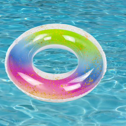 TG67354 AUFBLASBARES SCHWIMMRAD GLITZER-REGENBOGEN FÜR KINDER