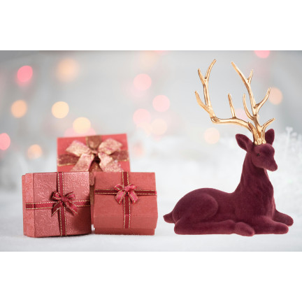 TG68410-10 RENTIER VELOURS DEKORATIVE FIGUR FÜR WEIHNACHTEN DEKORATIONEN GESCHENK