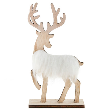 TG68651-1 RENTIER AUS HOLZ MIT FELL FIGUR WEIHNACHTSDEKORATION