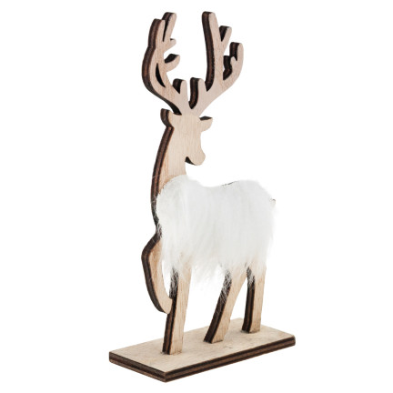 TG68651-1 RENTIER AUS HOLZ MIT FELL FIGUR WEIHNACHTSDEKORATION