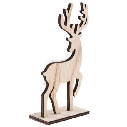 TG68651-1 RENTIER AUS HOLZ MIT FELL FIGUR WEIHNACHTSDEKORATION