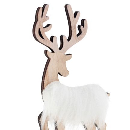TG68651-1 RENTIER AUS HOLZ MIT FELL FIGUR WEIHNACHTSDEKORATION