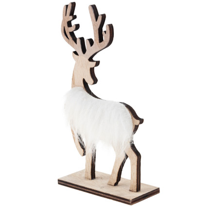 TG68651-1 RENTIER AUS HOLZ MIT FELL FIGUR WEIHNACHTSDEKORATION