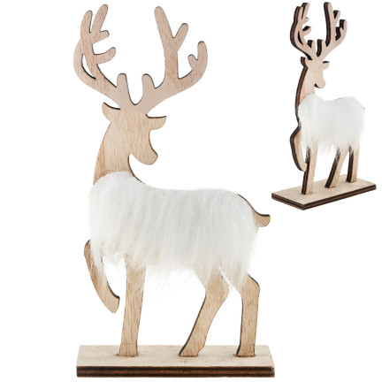 TG68651-1 RENTIER AUS HOLZ MIT FELL FIGUR WEIHNACHTSDEKORATION