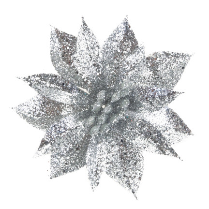 TG69142-2 SILBERNE GLITTER BLUMEN WEIHNACHTSDEKORATION SCHILF